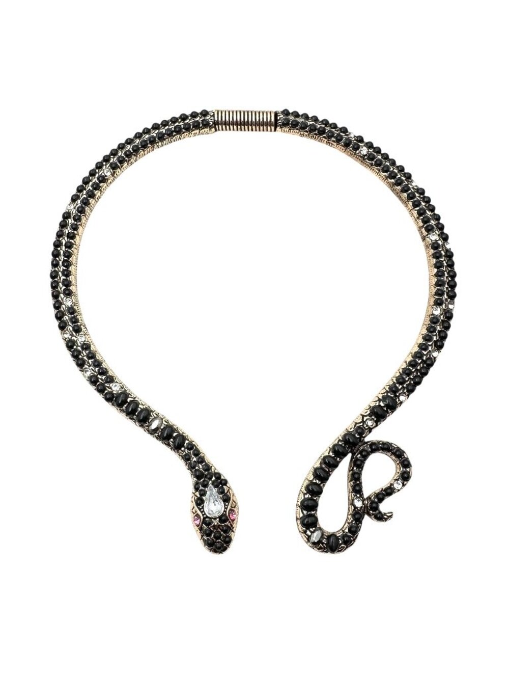 Snake Necklace Black Pink Rhinestone Gold Tone Collar Statement